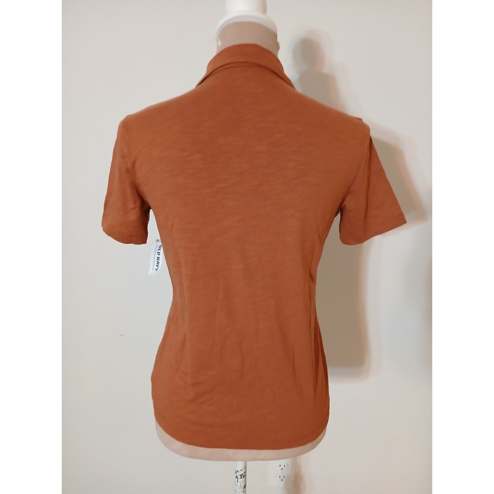 Old Navy Womens L 10-12 Rust Orange Cotton Slub Jersey Button Up Camp Shirt NEW - Picture 5 of 10